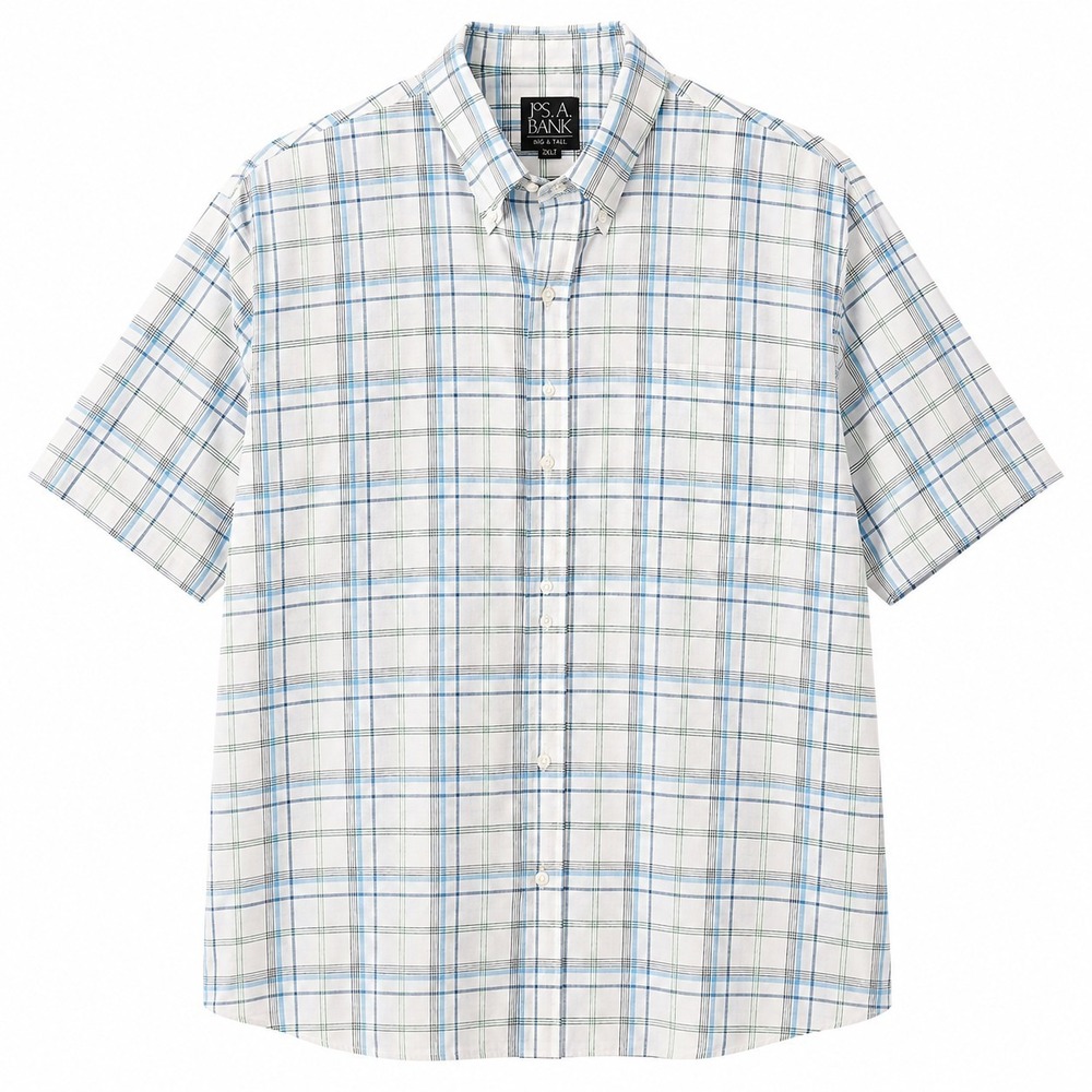 JOS. A. BANK Traveler's Collection 100% Linen S/S Button-Down Shirt Sz L Plaid